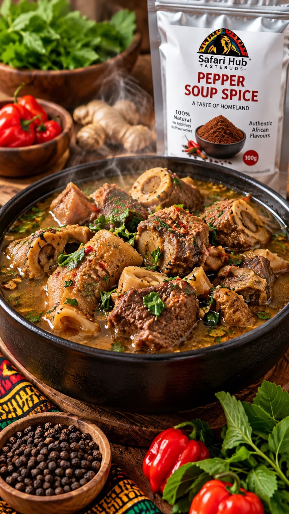 Nigerian Pepper Soup made with Safari Hub Tastebuds Pepper Soup Spice Blend