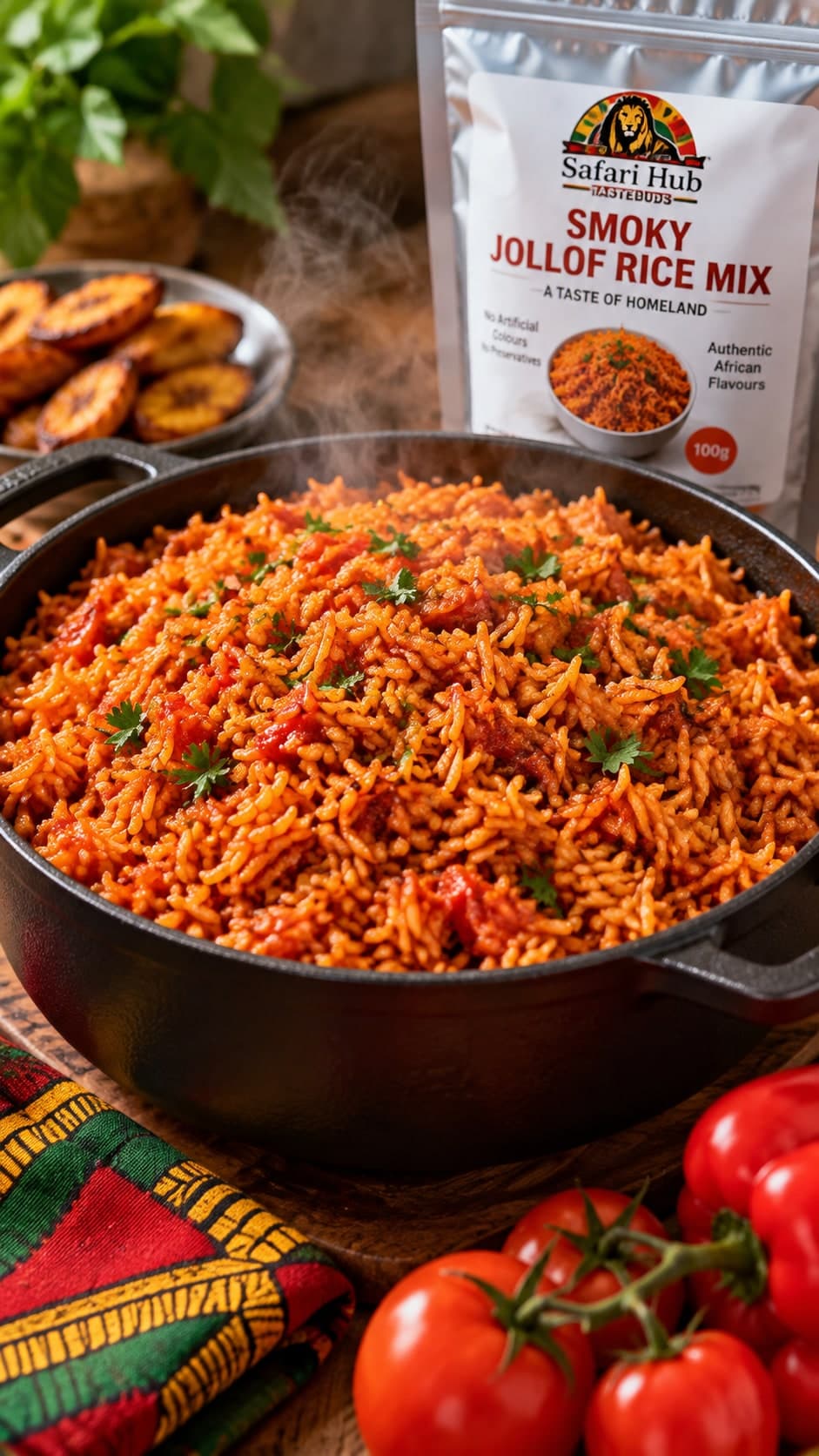 Smoky Nigerian Jollof Rice made with Safari Hub Tastebuds Smoky Jollof Rice Mix